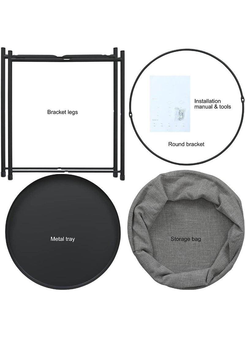 Rock Pow - Click to open expanded view Round End Table- 2-Tier Coffee Table Corner Table, Nightstand with fabric Storage Basket, Snack Side Table, Waterproof Coffee Table for Living Room Bedroom Office (Black) - Image 1