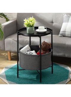 Click to open expanded view Round End Table- 2-Tier Coffee Table Corner Table, Nightstand with fabric Storage Basket, Snack Side Table, Waterproof Coffee Table for Living Room Bedroom Office (Black)