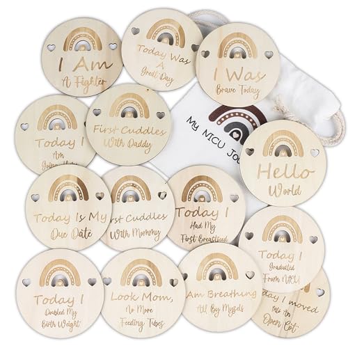 Ohmique NICU Milestone Cards - NICU Baby Essentials, NICU Mom Gifts, Natural Wooden Preemie Milestone Cards for NICU Baby Gifts, Gifts for Preemie Baby Milestone, NICU Baby Accessories - Image 1
