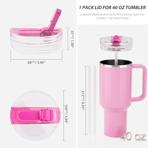 CeleVista 1 Pack 40 oz Flip Straw Lid for STANLEY Quencher ProTour and H2.0 FlowState Tumbler(Only for STANLEY Tumbler), Leakproof Lid, No Spill & Easy to Use Reusable Cover(Passion Pink-1P) - Image 3