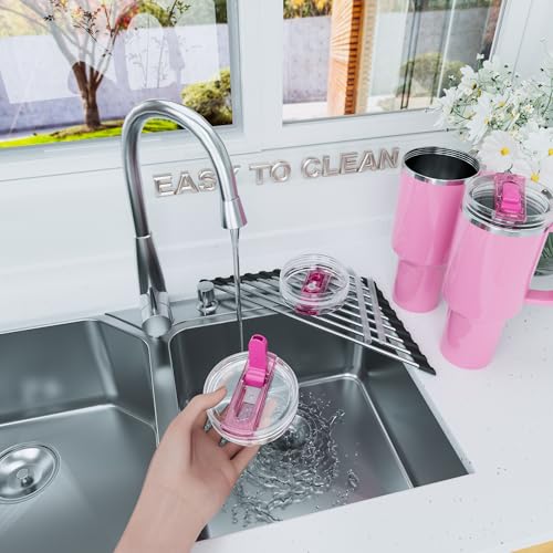 CeleVista 1 Pack 40 oz Flip Straw Lid for STANLEY Quencher ProTour and H2.0 FlowState Tumbler(Only for STANLEY Tumbler), Leakproof Lid, No Spill & Easy to Use Reusable Cover(Passion Pink-1P) - Image 5