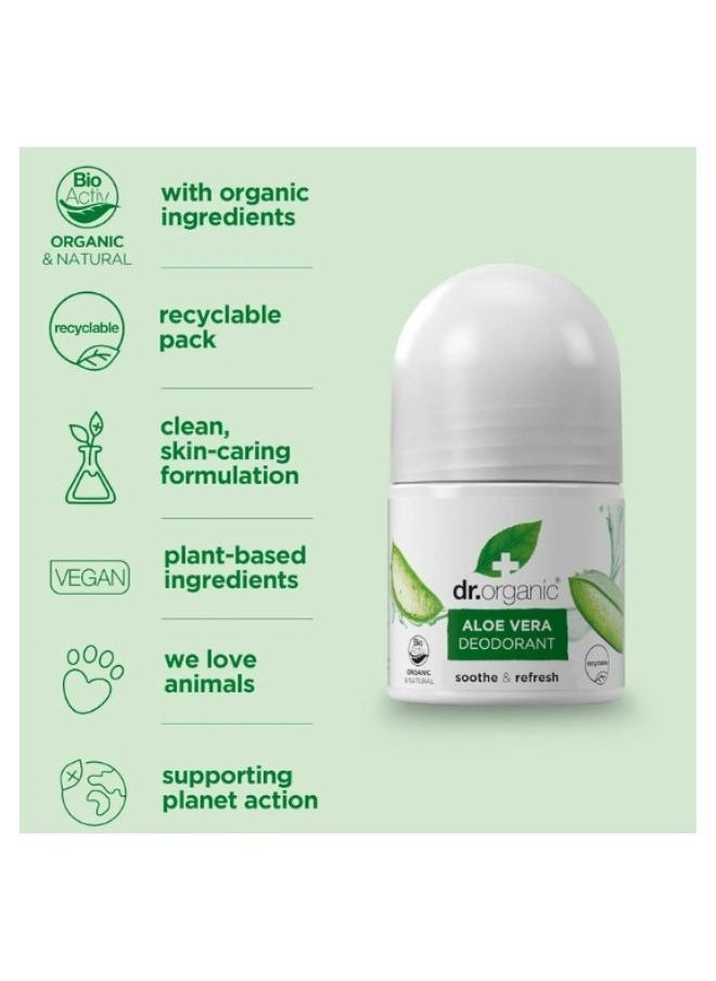 dr.organic - Aloe Vera Roll-On Deodorant 50ml - Image 1