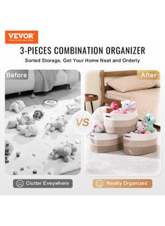 VEVOR VEVOR Cotton Rope Basket, 22L, 3 Packs Storage Basket, Woven Basket Bins with Handles, Decorative Shelf Organizer Towel Hamper, Boho Toy Basket for Organizing Books Clothes Living Room 15 x 10 x 9 in  - Image 2