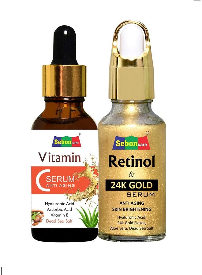 SebonCare Vitamin C Serum For Face And 24K Gold Retinol Face Serum Combo For Wrinkle Control Skin Tightening Anti Ageing - Image 2