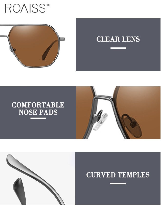 roaiss Men's Polarized Square Sunglasses, UV400 Protection Sun Glasses with Aluminum Magnesium Alloy Frame, Brown Lens for Men Driving, Fishing, Golfing, Traveling - Image 4