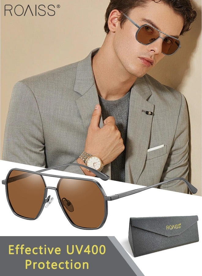 roaiss Men's Polarized Square Sunglasses, UV400 Protection Sun Glasses with Aluminum Magnesium Alloy Frame, Brown Lens for Men Driving, Fishing, Golfing, Traveling - Image 1