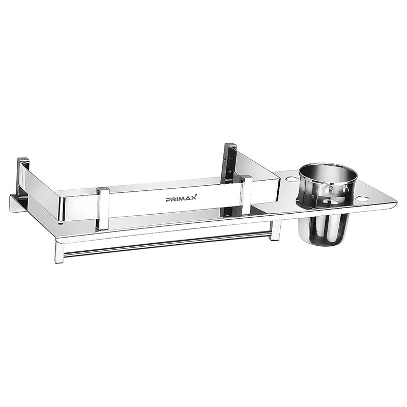 Primax Stainless Steel Nickel 3 in 1 Multipurpose Bathroom Shelf, Towel Hanger (Chrome, Silver, 15 x 5 Inches) - Image 3