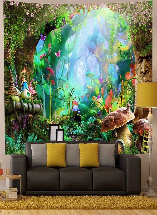 Aidatain Fairy Tale Forest Tapestry Wall Hanging Mushroom Trees Wall Flannel Large 80x60 Inches Spring Scenery Tapestries for Teen Girls Bedroom Living Room Dorm Party Decor GTLMAT103 - Image 4
