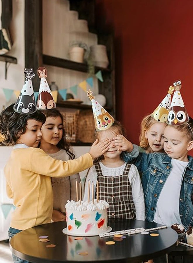 أورجنيزر ١٢ قطعة من قبعات عيد الميلاد الورقية المتنوعة للأطفال، قبعات حفلات الغابة بطابع حيوانات الغابة، مستلزمات حفلات عيد ميلاد حديقة الحيوانات، قبعات ورقية بأطواق رأس بطابع الحيوانات، زينة هدايا لحفلات استقبال المولود الجديد برسومات كرتونية. - Image 4