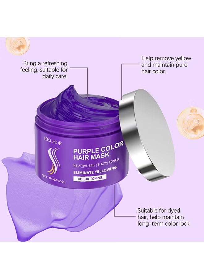 EELHOE Purple Color Hair Mask With Keratin, Deep Conditioner And Toner For Blonde, Brassy Hair, Remove Yellow Tones & Condition Dry, Damaged Hair, Repair & Nourishment Treatment For Bleached Treatment, 100G - Image 5