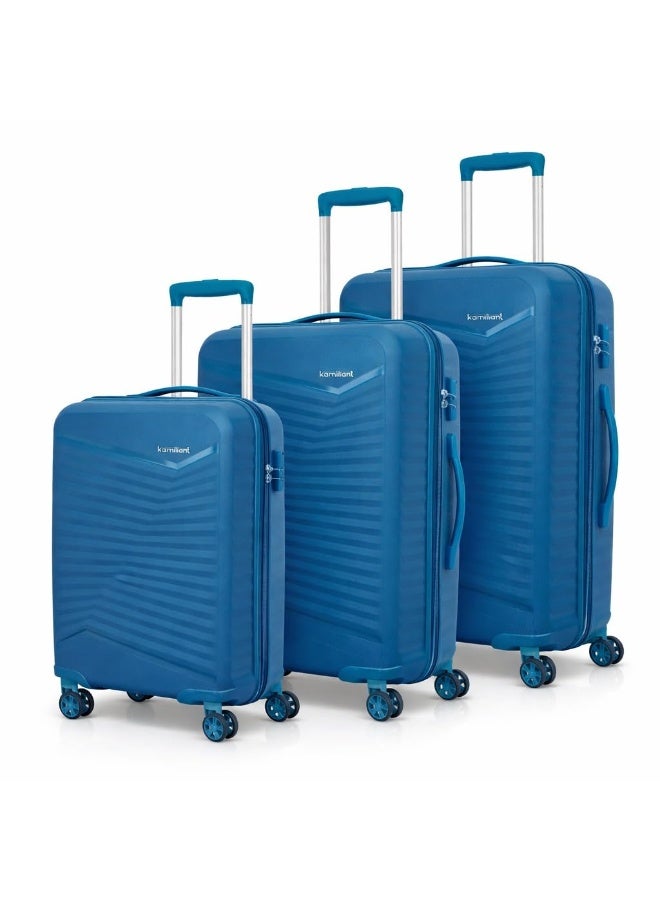 Kamiliant by American Tourister Rock-Lite 99L Hard Sided Trolley Bag for Men & Women with 3 Digit Combination Lock, Set of 3pc (Small, Medium & Large) - Deep Ocean