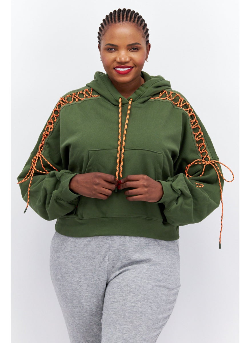 Adidas - Adidas x Ivy Park Women Plus Size Hooded Outdoor Hoodies, Army Green - Image 1