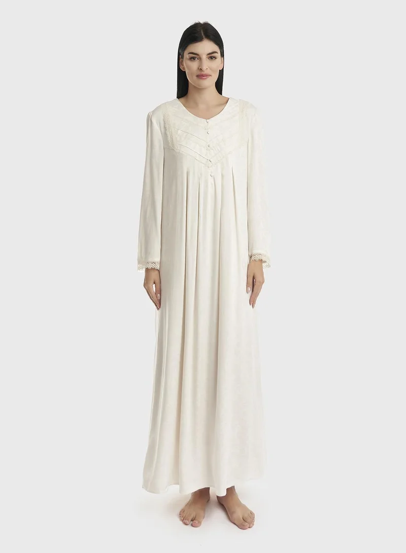 KASHKHA Jacquard Rayon OffWhite Nightwear (CNH435)