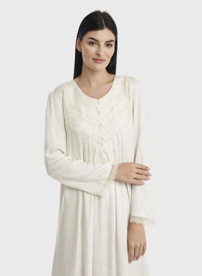 KASHKHA Jacquard Rayon OffWhite Nightwear (CNH435)