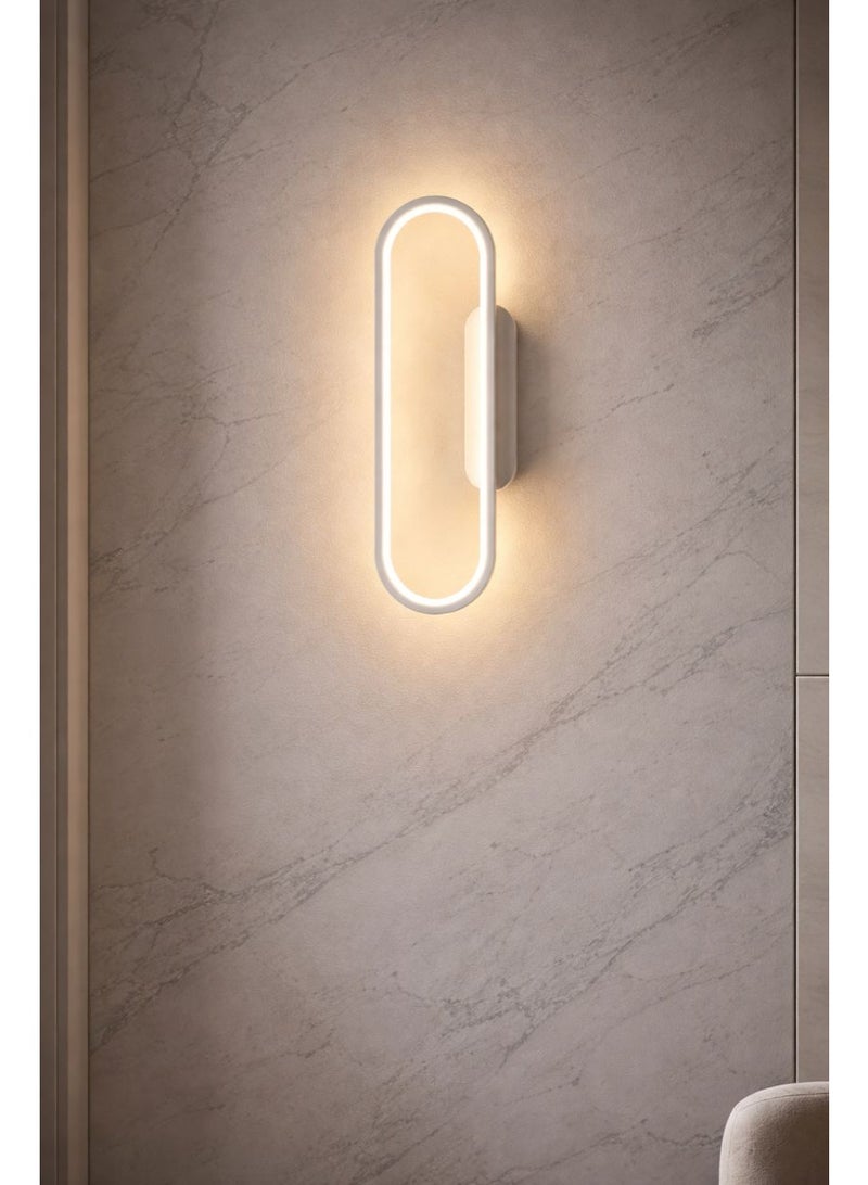 Modern WHITE wall light with three lighting levels, length 48 cm and width 18 cm, featuring luxurious oval design - Image 2