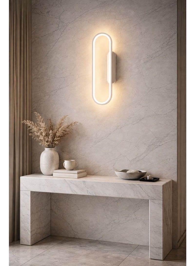 Modern WHITE wall light with three lighting levels, length 48 cm and width 18 cm, featuring luxurious oval design - Image 3