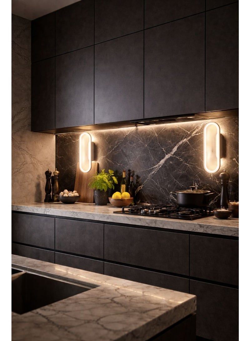 Modern WHITE wall light with three lighting levels, length 48 cm and width 18 cm, featuring luxurious oval design - Image 1