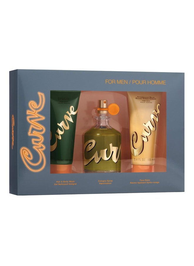 Curve Curve Men's Cologne Gift Set, 3 Pieces Include 4.2 Fl Oz Cologne, Hair and Body Wash, and Face Balm  - Image 1