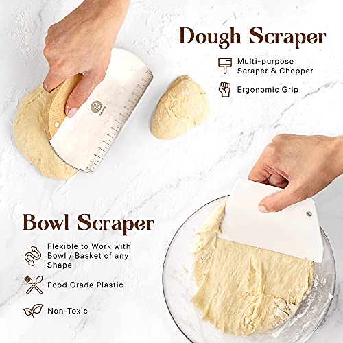 ABIOTO Sourdough Bread Making Kit - 9″ Round & 10″ Oval Banneton Proofing Baskets, Danish Dough Whisk, Bread Lame (5 Blades), Bench & Bowl Scrapers, Linen Liners - Complete Bread Making Tools - Image 5