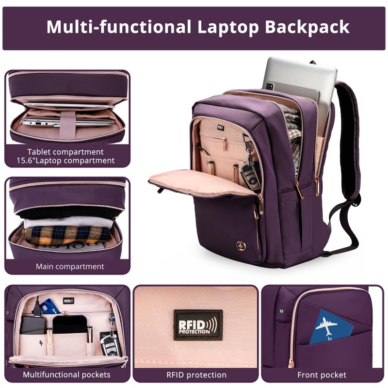 Swissdigital Design Business Laptop Backpack for Women, College Computer Backpack with USB Charging Port, Fits 15.6 Inch Laptop Travel Work Backpack, Purple | SD1006F-46 - Image 5