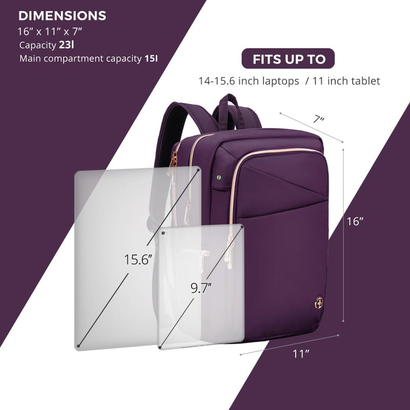 Swissdigital Design Business Laptop Backpack for Women, College Computer Backpack with USB Charging Port, Fits 15.6 Inch Laptop Travel Work Backpack, Purple | SD1006F-46 - Image 3