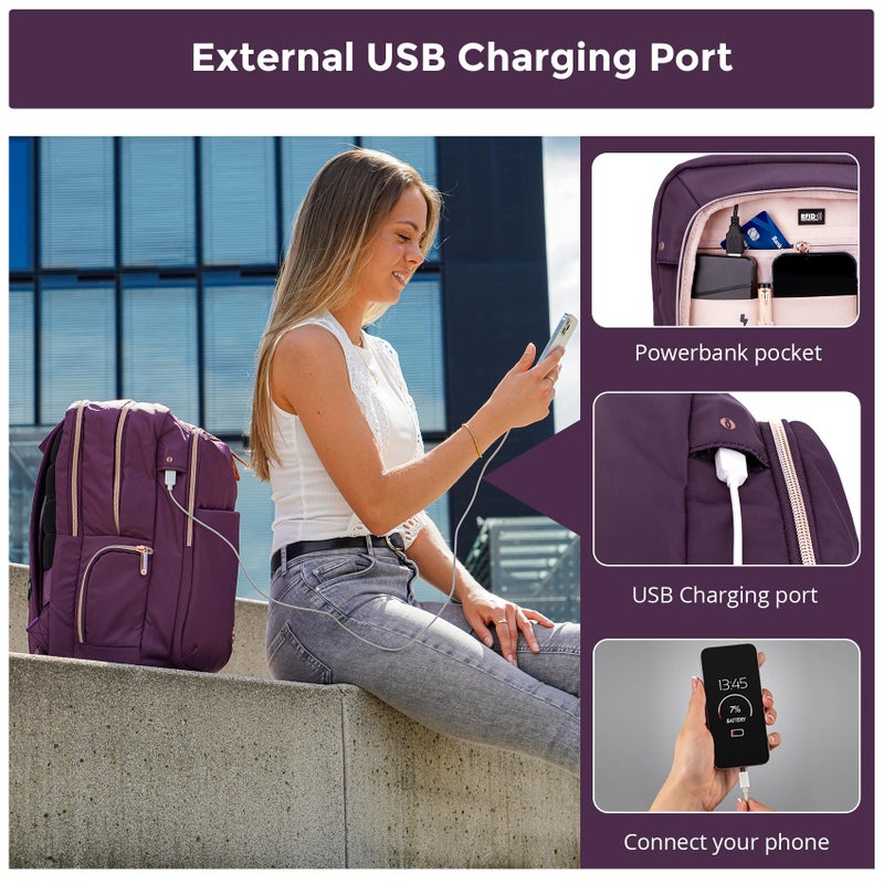Swissdigital Design Business Laptop Backpack for Women, College Computer Backpack with USB Charging Port, Fits 15.6 Inch Laptop Travel Work Backpack, Purple | SD1006F-46 - Image 2