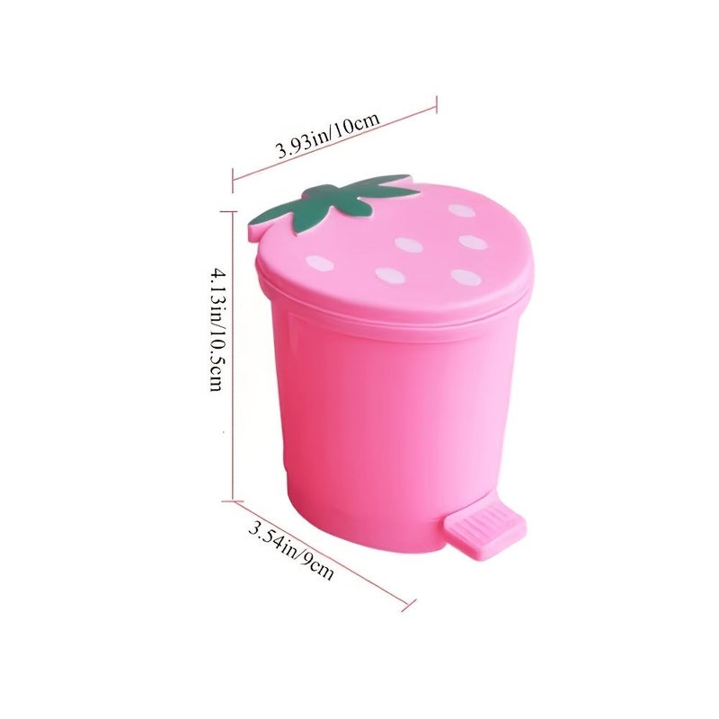 2pcs Desktop Plastic Cute Trash Bins Red And Pink Kawaii Small Strawberry Garbage Cans - Image 2