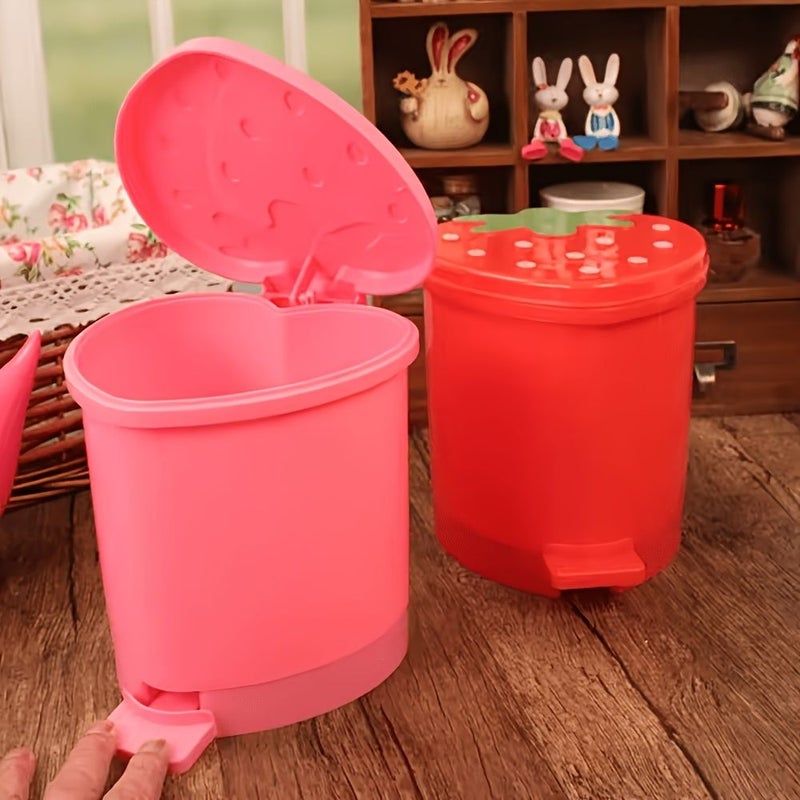 2pcs Desktop Plastic Cute Trash Bins Red And Pink Kawaii Small Strawberry Garbage Cans - Image 1
