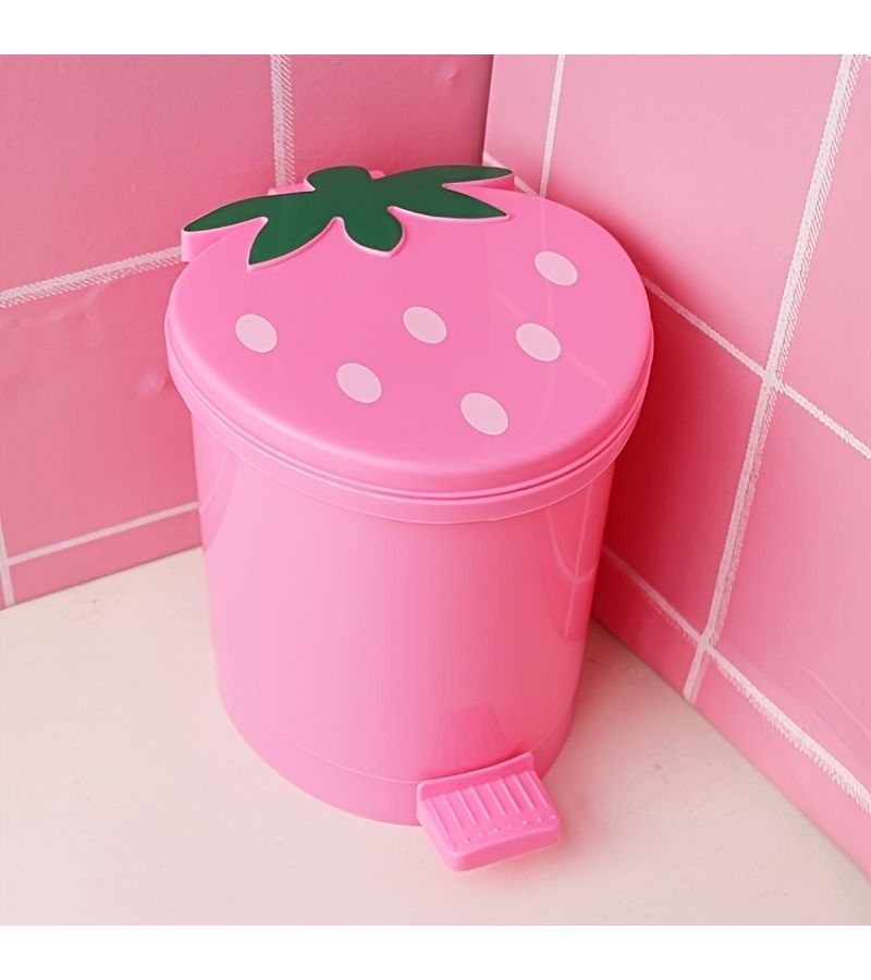 2pcs Desktop Plastic Cute Trash Bins Red And Pink Kawaii Small Strawberry Garbage Cans - Image 3
