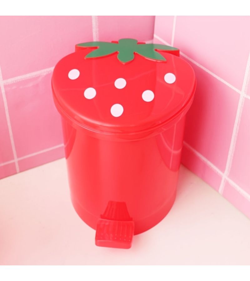 2pcs Desktop Plastic Cute Trash Bins Red And Pink Kawaii Small Strawberry Garbage Cans - Image 4