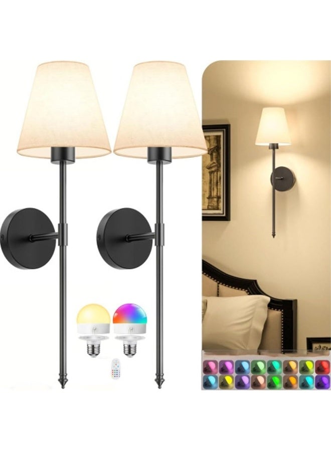 WALALLA Wall Lights Battery Operated Wall Sconces Set of 2,Black Wireless Wall Sconces with Remote,9 Colors Modes Rechargeable Wall lamp for Bedroom Living Room - Image 1