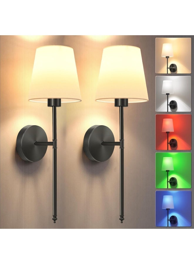 WALALLA Wall Lights Battery Operated Wall Sconces Set of 2,Black Wireless Wall Sconces with Remote,9 Colors Modes Rechargeable Wall lamp for Bedroom Living Room - Image 5