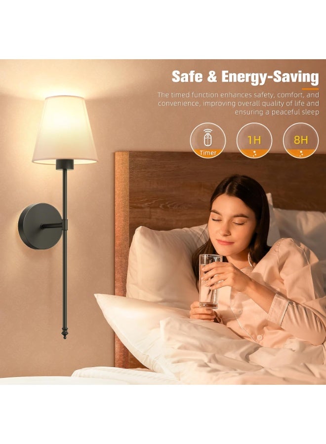 WALALLA Wall Lights Battery Operated Wall Sconces Set of 2,Black Wireless Wall Sconces with Remote,9 Colors Modes Rechargeable Wall lamp for Bedroom Living Room - Image 4