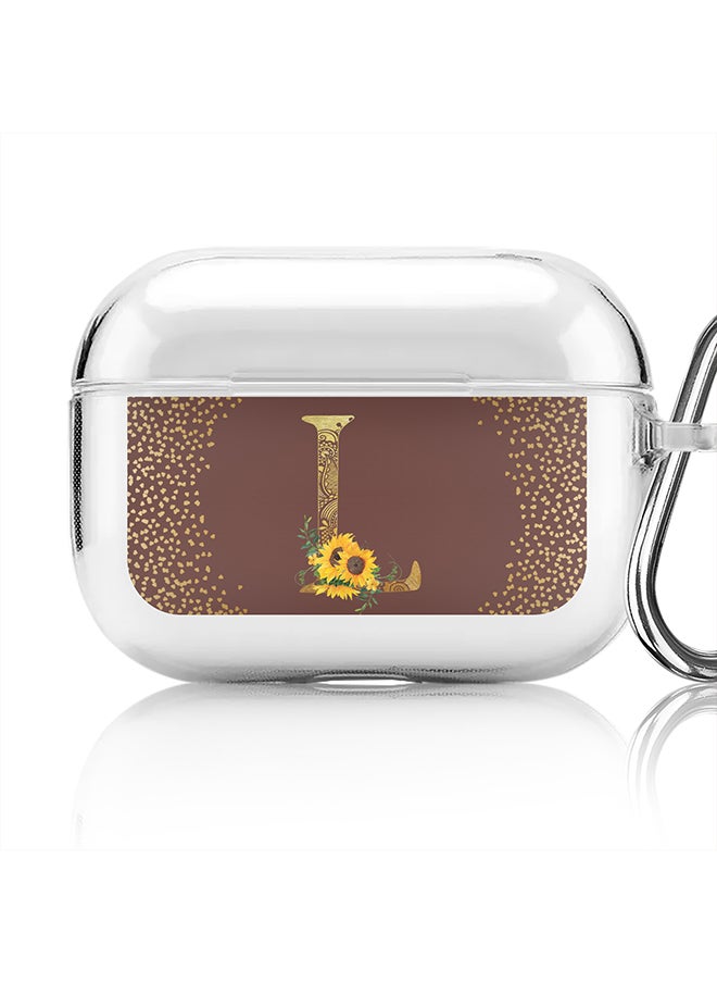Stylizedd - Classic Clear printed Case for Apple Airpods Pro Soft TPU Gel Thin Transparent Flexible Cover - Custom Monogram Initial Letter Mandala Floral Pattern Alphabet - L (Brown ) - Image 1