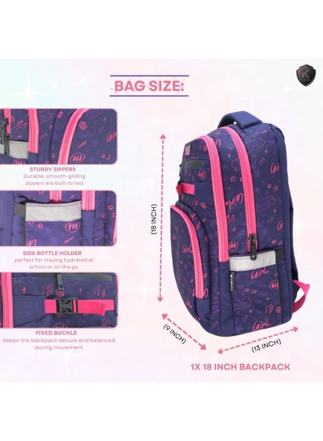 آي-كولا حقيبة ظهر وردية بتصميم فتاة صغيرة مقاس 18 بوصة للبنات والأولاد - حقيبة مقاومة للماء بثلاثة أقسام مع طباعة على المنضدة (IK955-18B) - Image 2