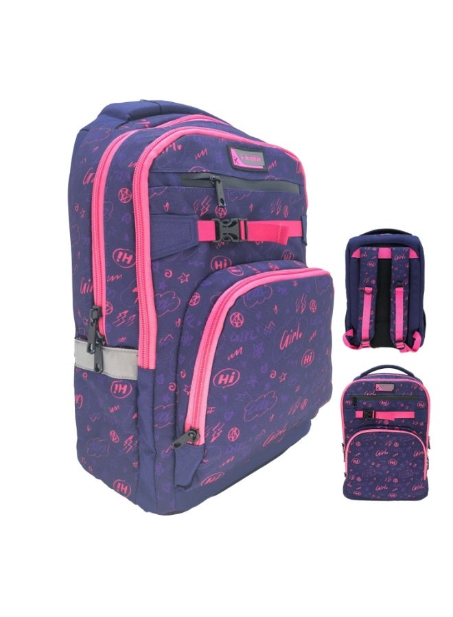 آي-كولا حقيبة ظهر وردية بتصميم فتاة صغيرة مقاس 18 بوصة للبنات والأولاد - حقيبة مقاومة للماء بثلاثة أقسام مع طباعة على المنضدة (IK955-18B) - Image 1