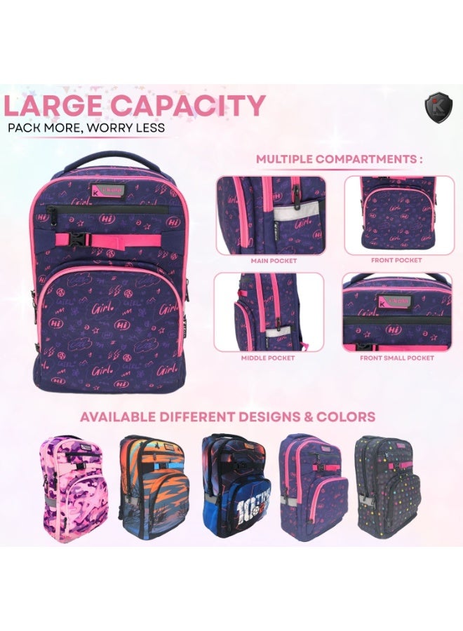 آي-كولا حقيبة ظهر وردية بتصميم فتاة صغيرة مقاس 18 بوصة للبنات والأولاد - حقيبة مقاومة للماء بثلاثة أقسام مع طباعة على المنضدة (IK955-18B) - Image 5