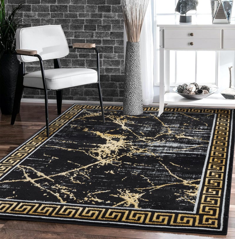 GLORY RUGS Area Rugs Marble 5X7 Black Gold Carpet Modern Abstract Rug Living Room Dining Bedroom Rug - Image 1
