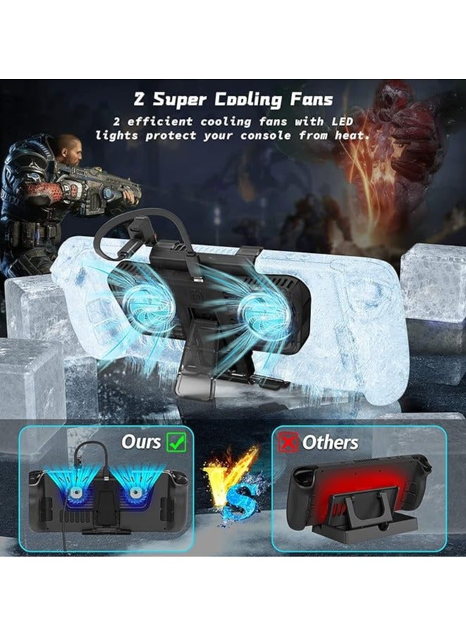 مروحة تبريد RGB لـ Steam Deck و Nintendo Switch OLED، محضر مروحة تبريد مع قاعدة ومحول USB-C، مدعومة بـ USB-C مع سرعة قابلة للتعديل وإضاءة RGB زرقاء. - Image 4