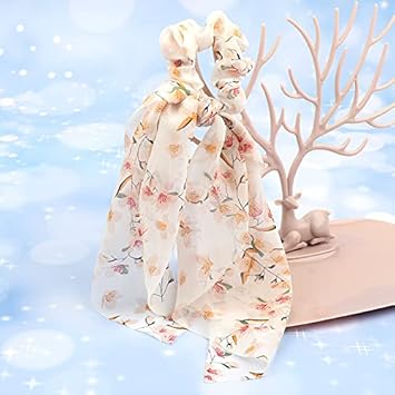 nuoshen 8 Pcs Elastic Hair Band Ribbon Bow Scrunchies Ponytail Holder Floral Flower Polka Dot Scrunchy Ties For Women Girls - Image 3