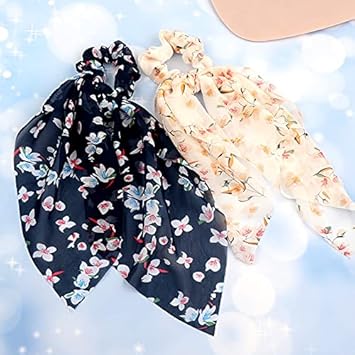 nuoshen 8 Pcs Elastic Hair Band Ribbon Bow Scrunchies Ponytail Holder Floral Flower Polka Dot Scrunchy Ties For Women Girls - Image 4