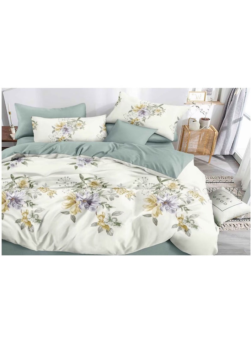 AL RAID King Size Bedding Sets 6 Pieces, King Size 100% Microfibre 1xDuvet Cover Set 220x240cm, 1xFitted Sheet 200x200+30cm, 4xPillow Case 50x75cm Multicolour