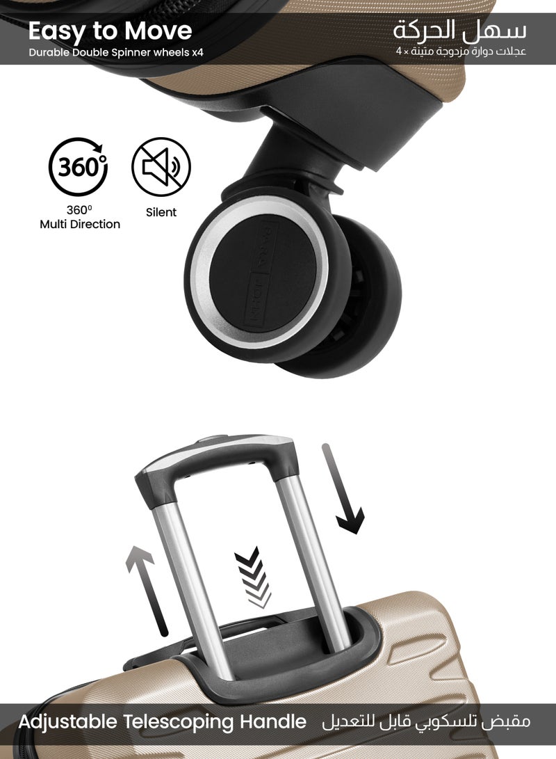 PARAJOHN Series Set of 3 Luggage | Lightweight Small 10KG, Medium 20KG & Large 30KG ABS 4 Wheels Trolley Hardsided Travel Suitcase - Champeign - Image 3