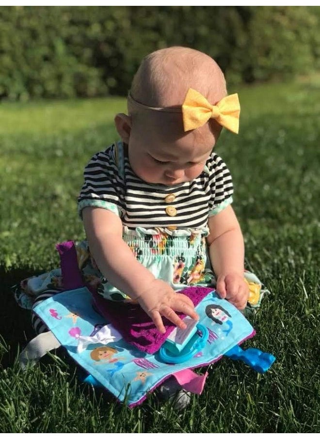 The Learning Lovey Baby Sensory, Security & Teething Closed Ribbon Tag Lovey Blanket with Minky Dot Fabric: 14”X18” (Mermaids and Narwhals)  - Image 2