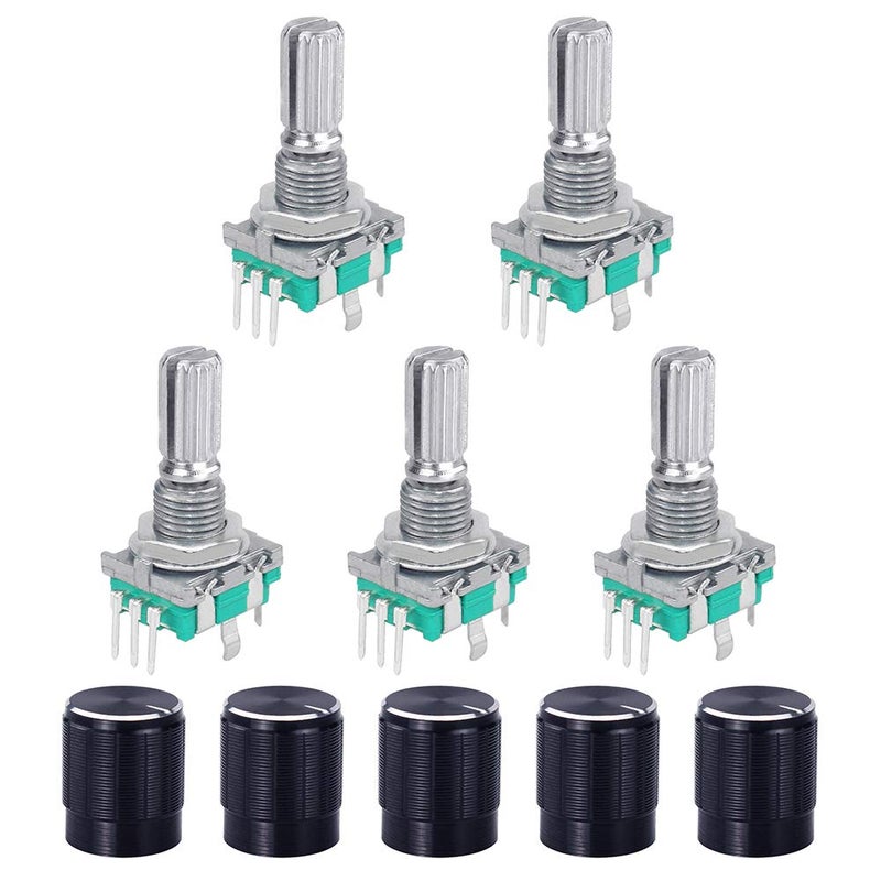 WayinTop 5 Set 360 Degree Rotary Encoder Code Switch Push Button EC11 Digital Potentiometer with Switch 5 Pin Handle Length 20mm and Knob Cap for Arduino Electronics Projects - Image 1