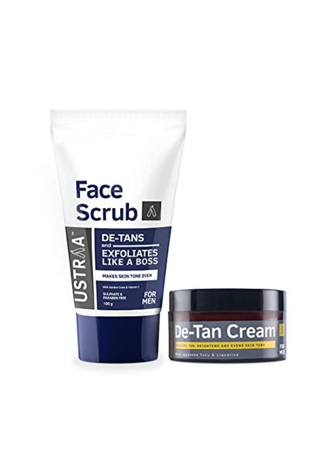 Ustraa Total De-Tan Kit - De-Tan Face Cream, 50G - De-Tan Face Scrub With Walnut Granules, 100G - Image 1