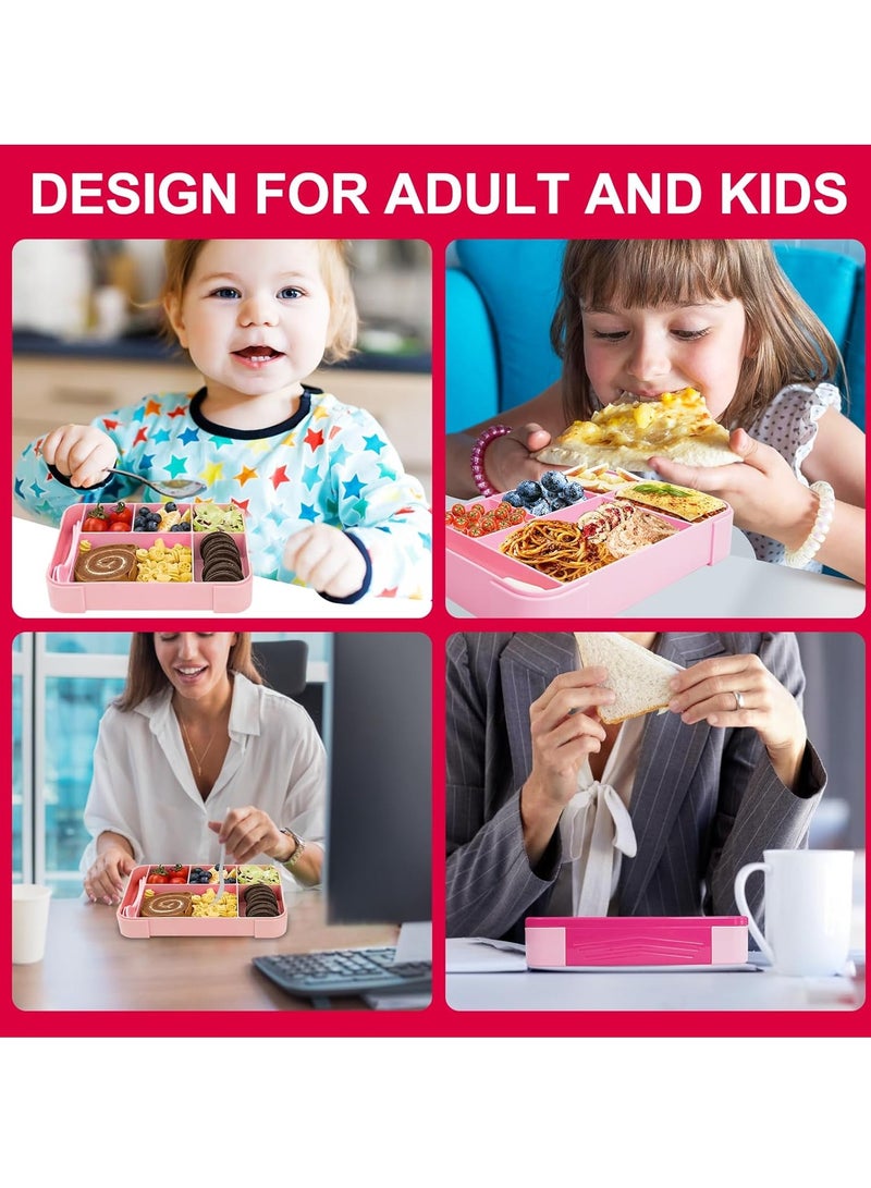 KIIUMI Bento Box, Lunch Box for Kids, Leak-Proof Lunch Box Container with 5 Compartment and Utensils Pink 23x17x4.8 cm 1300ML Plastic - Image 2