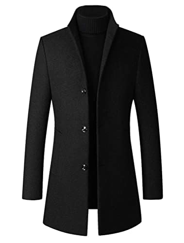 Minibee Mens Trench Woolen Coat Winter Stylish Long Slim Fit Luxury Wool Blend Topcoat Business Down Jacket S