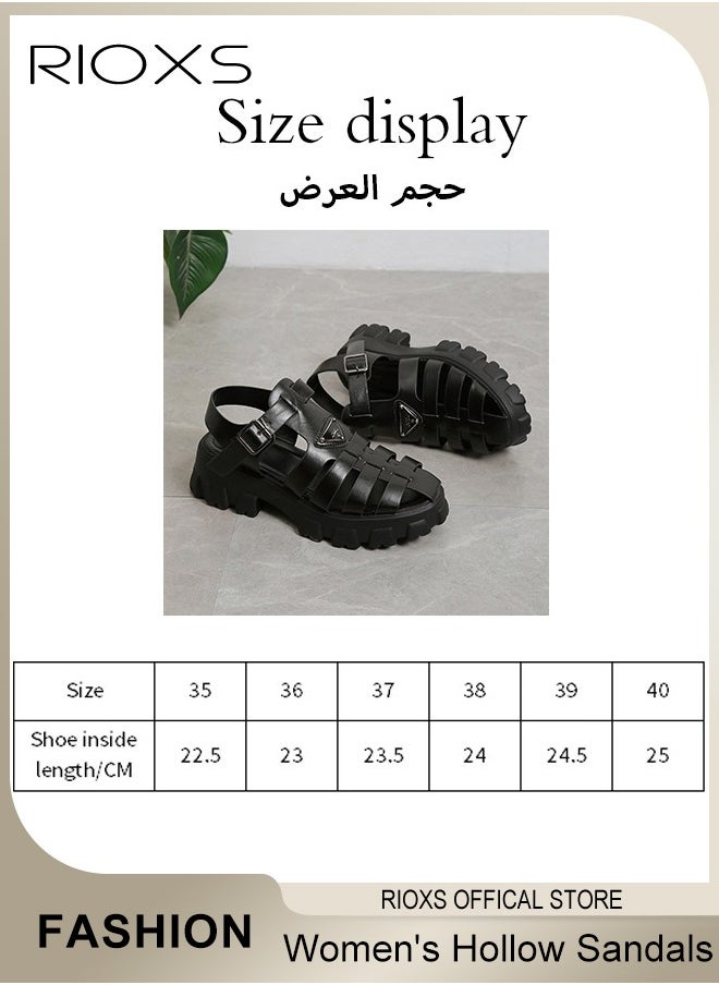 RIOXS - Women's Hollow Roman Sandals Platform Closed Round Toe Sandals Summer Comfy Sandals With Buckle - Image 1