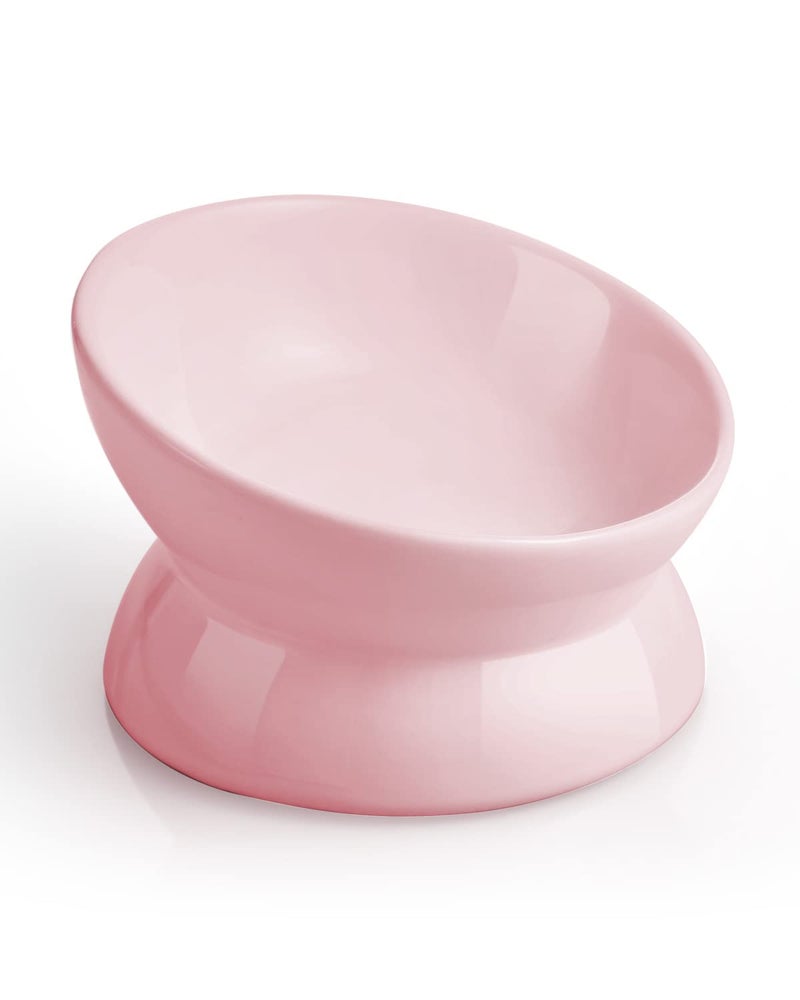 LoeJan Elevated Cat Food Bowl, 5 Oz Ceramic Raised and Tilted Water Bowl, Anti Vomiting and Protect Pets' Spines Dishes for Small Dog, Fat Faced Cat, Kitten (Pink, 1 Pack) - Image 1